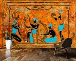 壁紙Papel de Parede Ancient Egyptian Tribal Vintage 3D Wallpaperリビングルームベッドルームキッチン壁紙家庭装飾バー壁画