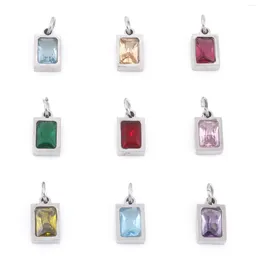 Breloques 1 pièce 304 pendentifs en acier inoxydable pour la fabrication de bijoux rectangle verre coloré Zircon collier à faire soi-même boucles d'oreilles résultats 13x6mm