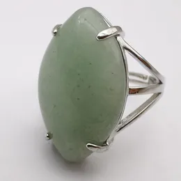 Cluster Rings Natural Green Aventurine Stone Bead Horse Eye Shape GEM Finger Ring Size 8-9 Jewelry For Woman Gift X305