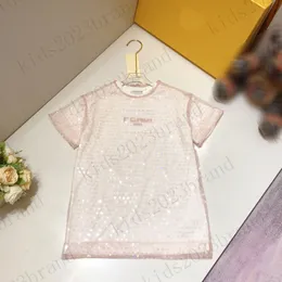 ブランドデザイナーの子供TシャツドレスコットンTシャツとスパンコールスカートピンクカラーハイエンドガールズドレスファッションサマーTシャツ