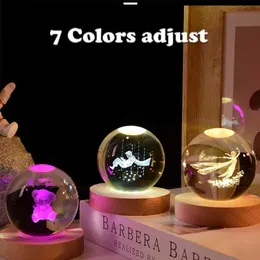 Nachtlichter 7 Farben Sonnensystem Saturn Kristallkugel Lampe Mond Galaxie Stern Led Nachtlicht Schlafzimmer Nachttisch Dekor für Kinder Freund Geschenk YQ231204