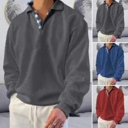 Herrtröjor män skjorta stilfull mid-längd tröja lös lapel tröja med knappar fast färg plus storlek idealisk för höstfjäder