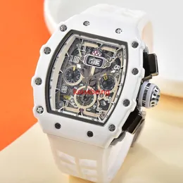 أفضل العلامة التجارية الفاخرة الفاخرة Men's Watch Fly Timing White Ceramic Multi-Function Movement R11-03