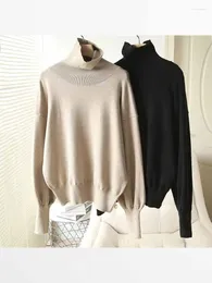 Kadın Sweaters Kadınlar 2023 Moda Elastik Gevşek Günlük Boyun Örme Kazak Vintage Yarasa Kılı