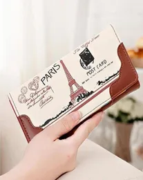 Storage Bags Women Girl Long Hand Hold Wallet Coin Purses Clutch Money Clip PU Leather Card Holders Printed Paris Flags Eiffel Tow8049267