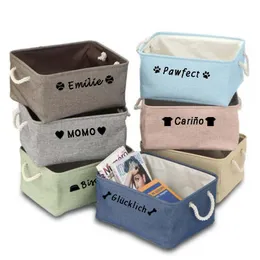 Accessories Personalized Pet Storage Box Dog Toy Basket Custom Solid color Bins Canvas Collapsible Free Print Name Box For Dogs Cats