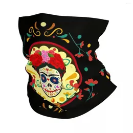 Baskar Skull Day Of Dead Bandana Winter Neck Warmer Windoproof Wrap Face Scarf för vandring mexikanska blommor Catrina Gaiter pannband