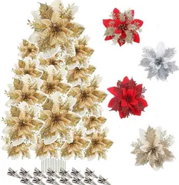 1020 Stück Weihnachtsblumen, Weihnachtsstern, künstliche Blumen mit Clip, Weihnachts- und Jahresfeier, Blumendekoration 21110431871471709545