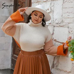 T-Shirt Simplee Plus Autumn turtleneck knitted pullover plus size women Long sleeve warm oversize sweater Fashion loose 3XL sweater new
