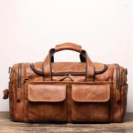 Seesäcke Nesitu Hohe Qualität Große Geräumige Vintage Braun Schwarz Echtes Leder Geschäftsleute Reise Schulter Messenger Duffle Bag M0571