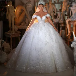Nach Maß Prinzessin Ballkleid-Hochzeits-Kleid-Schatz-weg von der Schulter-luxuriösen moslemischen Kristallbrautkleidern