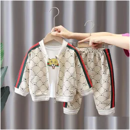 의류 세트 어린이 트랙 슈트 여자 아기 소년 의류 세트 가을 유아 의상 코트 T 셔츠 바지 3 조각 아동 캐주얼 클로 Dh8pn