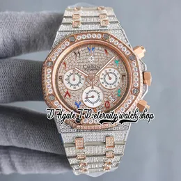 SF sf26333 Japan Miyota Quartz Chronograph Movement Mens Watch Rose Gold Bezel Iced Out Diamond Dial Arabic Markers Two Tone Diamonds Bracelet eternity Watches