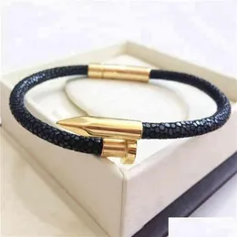 Charme Pulseiras BT Luxo Genuíno Stingray Couro Stainls Aço Prego Pulseira265J Drop Delivery Jóias Dh0Fz