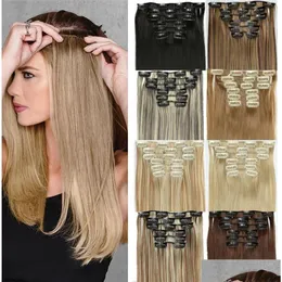 Hair Pieces 24-Inch Long Straight Clip-In Extensions With 16 Versatile Styles - High Quality Natural Look Easy To Use Perfect For Inst Dhxd6