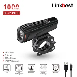 Cykelbelysning LinkBest 1000 Lumens USB -laddningsbara LED -cykelljus IPX5 Vattentät 3400mAh Batteriscykel Tillbehör Cykling Headlignt P230427