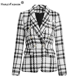 Pants HarleyFashion Luxury European Design Thick Winter Tweed Plaz Blazers Slim Quality Casual Classic Allmatch Female Jackets