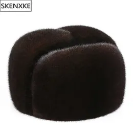 Beralar Erkek Mink Fur Kürk Şapka Yeni Moda Erkekler Gerçek Mink Cap Kış Kış Sıcak Üst Şapka Headgear Beanie Beret Doğal Gerçek Mink Fur Cap Erkekler için ZLN231127