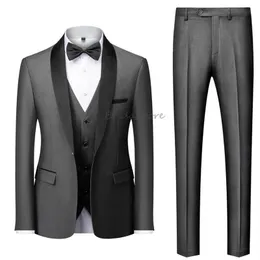 Smoking de casamento branco cinza justo 2024 blazers de lapela de pico sob medida 3 peças masculino bussiness roupa slim terno azul real borgonha formal baile de formatura masculino ternos de festa bonito