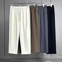 Herrenhose, gerade, weites Bein, Anzug, elastische Taille, einfarbig, Freizeithose mit Kordelzug