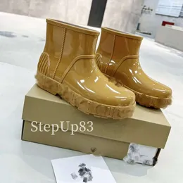 Australia Waterproof Ankle Rain Boots short rubber boot shearling fur soles rainboots booties outdoor loafer