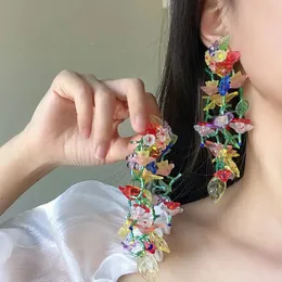 Stud Lifefontier Bohemia Resin Transparent Colorful Flower Long Tassel Earrings for Women Handmade Beaded Hanging Jewelry 231127