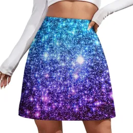 Skirts Galaxy Sparkle Stars Turquoise Blue Purple Pink Mini Skirt For Women 2023 Japanese Fashion