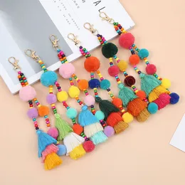 Colorful Hairball Tassel Keychains Plush Pompom Pendant Keyrings Women Girls Bags Hanging Ornaments Decorations Gifts
