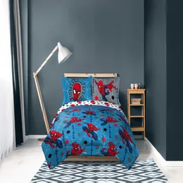 Spidey 4 Piece Kids Twin Bed Set, 100 Microfiber, Blue,