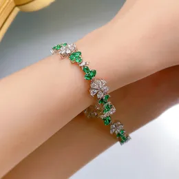 Trendy Flower Emerald Pırlanta Bileklik Bileklik% 100 Gerçek 925 STERLING Gümüş Düğün Bilezikleri Kadınlar Erkek Nişan Takı