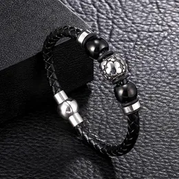 Charm Bracelets Men's Anchor Leather Bracelet Stainless Steel Two-color Electroplating Multi-layer Woven