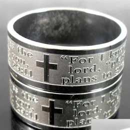 Кольца-кольца 50 шт., гравировка Lords Prayer For I Know The Plansjeremiah 2911, английский библейский крест из нержавеющей стали, цельные модные украшения Igk D Dhvm9