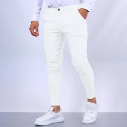 Calças masculinas Slim Fit Elegante Lápis Respirável Estilo de Negócios Calças Com Tecido Macio Bolsos Convenientes Zip