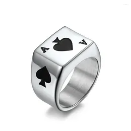 Anéis de cluster Anel de Poker Homens Spade Joias de Aço Inoxidável Sorte com Cartão Preto de Ás de Espadas