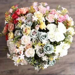 装飾的な花30cm 1ブーケ人工花の偽のピンクローズホームデスク装飾結婚式の誕生日パーティーの装飾用品