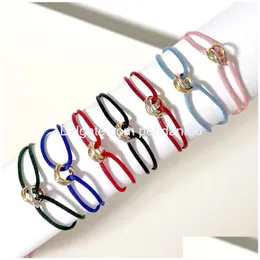 Charm Bracelets Designer Jewelry Three Circles Couple Bracelet Stainless Steel Tricyclic Hand Rope Black Red Pink Blue Many Colors D Dhjcc