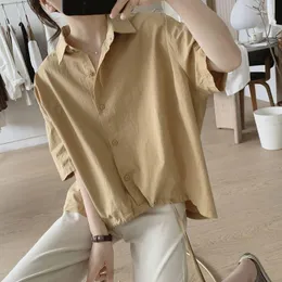 Women's Blouses Women's Blouse Summer Oversized Half Sleeve Cotton Shirt Loose Solid Color Yellow Casual T-shirt Stylish Female Tops