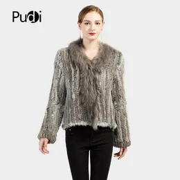 Fur Pudi CT7008 Genuine Knitted Women Rabbit Raccoon Fur Coat Jacket Trench Outwear Parka Russia Winter Warm Coats