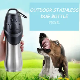 Feeding Pet Bottle 750 ML High Capacity Portable Safety Stainless Steel Dog Cat Drinking Water Bottle Outdoors Travel Dog Bowl Dispenser