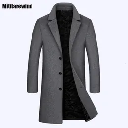 Męska futra sztuczna kurtka zimowa dla mężczyzn Klasyczna przyczynowa dojazd do pracy w połowie długiego płaszcza zagęszczona szara 50 wełniana mieszanki koreańskiej mody ciepły płaszcz 231124