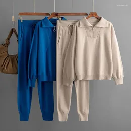 Pantaloni a due pezzi da donna SURMIITRO maglione set coordinati per donna 2023 autunno inverno colletto rovesciato pullover Harem Kni 2 Outfit