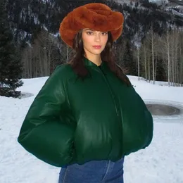 PU Leder Zipper Warme Gepolsterte Jacken Herbst Winter Mode Einfarbig Stehen Kragen Verdicken Baumwolle Puffer Mantel Streetwear