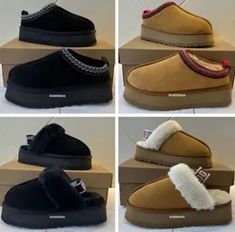 Pantofole Tasman Ciabatte in pelliccia di castagno Pelle di pecora Shearling Pantofole Tazz Muli Stivale con plateau ultra mini Slip-on Pelle scamosciata Tomaia Comfort Autunno Inverno Scarpe alla moda