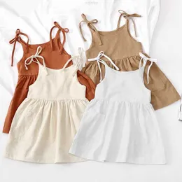 Clothing Sets 1pcs Private Label Baby Kids Children Summer Sleeveless Adjustable Shoulder Strap Pocket Linen Dresses for Girls