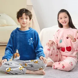 Пижамы детская одежда для мальчиков и девочек плюшевые мультфильм динозавр детские рождественские теплые пижамы зимняя подростковая ночная одежда 231127