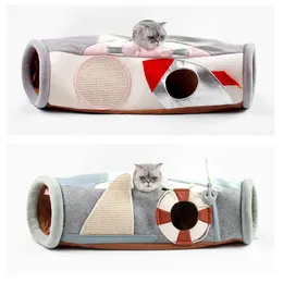 Brinquedos multifuncional gato túnel navio a vapor em forma de furões dobráveis filhote de cachorro jogar brinquedo pet cama casa