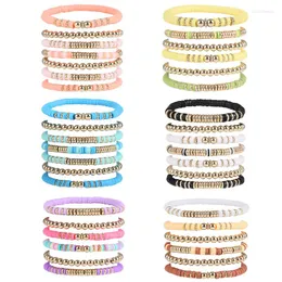 Strand 6/7pcs богемные полимерные браслеты, установленные для женщин, многослойные эластичные красочные бусинки браслеты модные украшения аксессуары