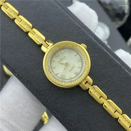 Armbandsur 24k tjock pläterad utsmyckning alluvial guldklockkedja är att återställa gamla sätt MS Temperament Luxury Quartz Buckle