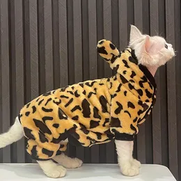 Roupas sem pêlos roupas de gato sphinx devon rex camisola gatinho outfits leopardo impressão veludo quatro patas outono inverno sphynx gato roupas