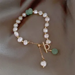 Cadena Kpop pulsera de perlas de imitación irregular para mujer colgante de piedra Natural coreana pulseras ajustables joyería de aniversario 231124